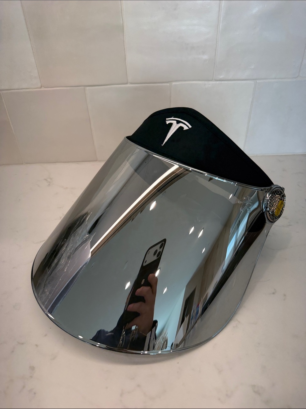 NWT Tesla Reflective UV Blocking Silver Mirrored Face Visor with Black Headband